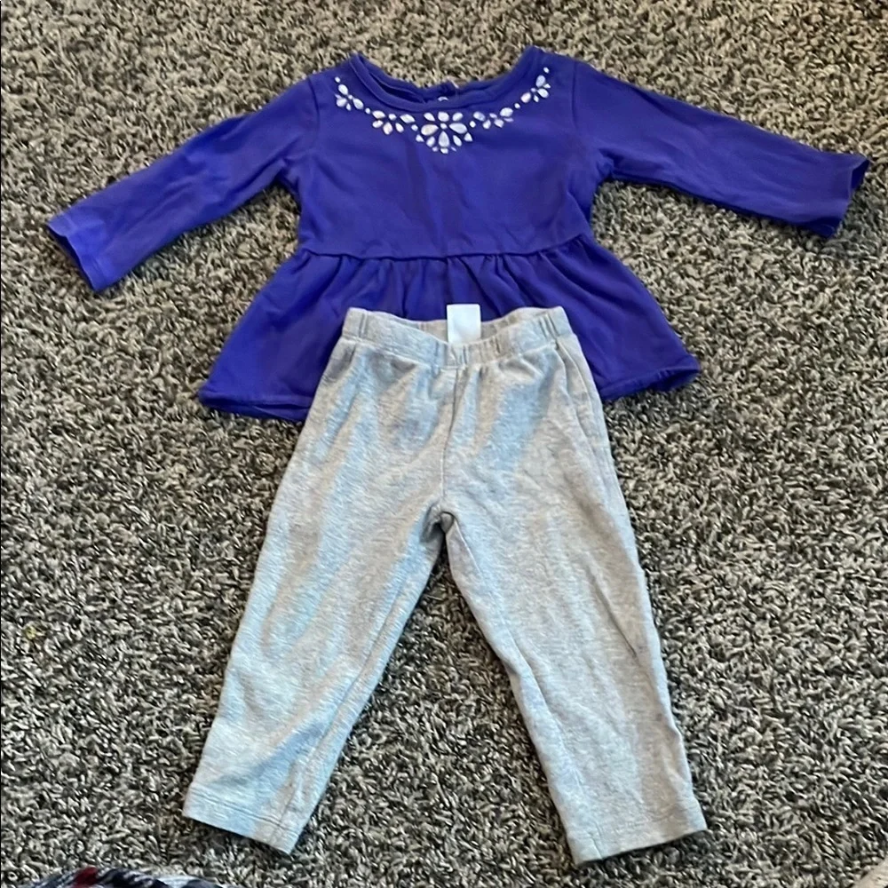 Carter's Violet Top and Light Gray Pants Set